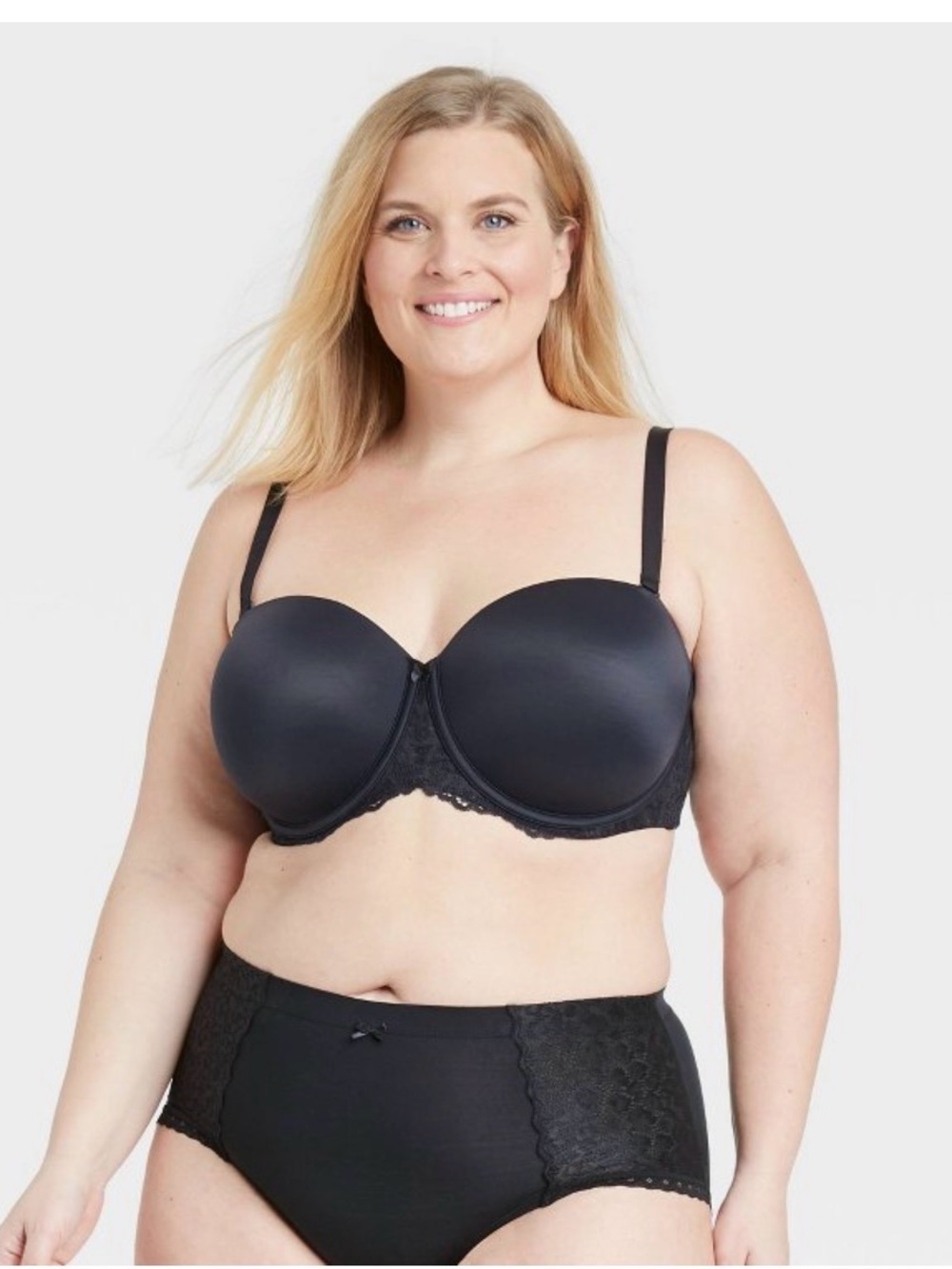 Auden Lightly Lined Underwire Molded Cup Convertible Lace Trim Bra Black 44D NWT